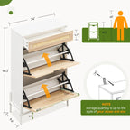 Natural Rattan Shoe Cabinet, 2 Flip Door Shoes Storage Cabinet