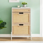 Natural Rattan Shoe Cabinet, 2 Flip Door Shoes Storage Cabinet