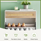 Natural Rattan Shoe Cabinet, 2 Flip Door Shoes Storage Cabinet
