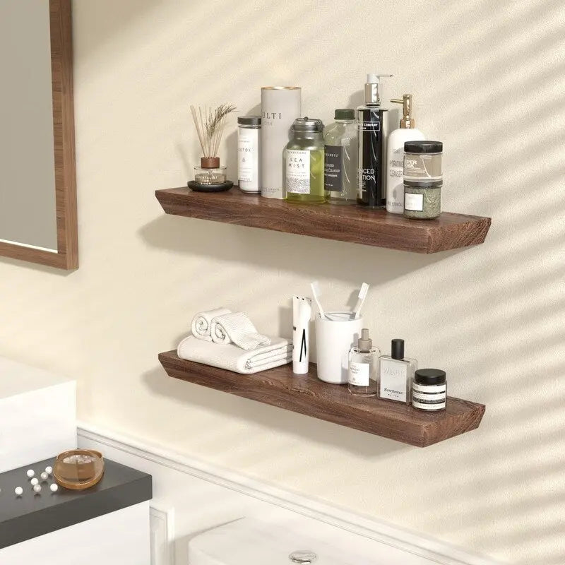 24 Inch Floating Shelves Set of 2 6 Inch Deep Wood Wall Shelves for Bathroom Kitchen Living Room Bedroom