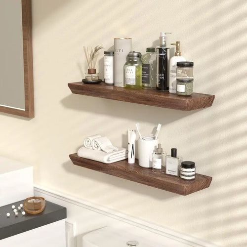 24 Inch Floating Shelves Set of 2 6 Inch Deep Wood Wall Shelves for Bathroom Kitchen Living Room Bedroom