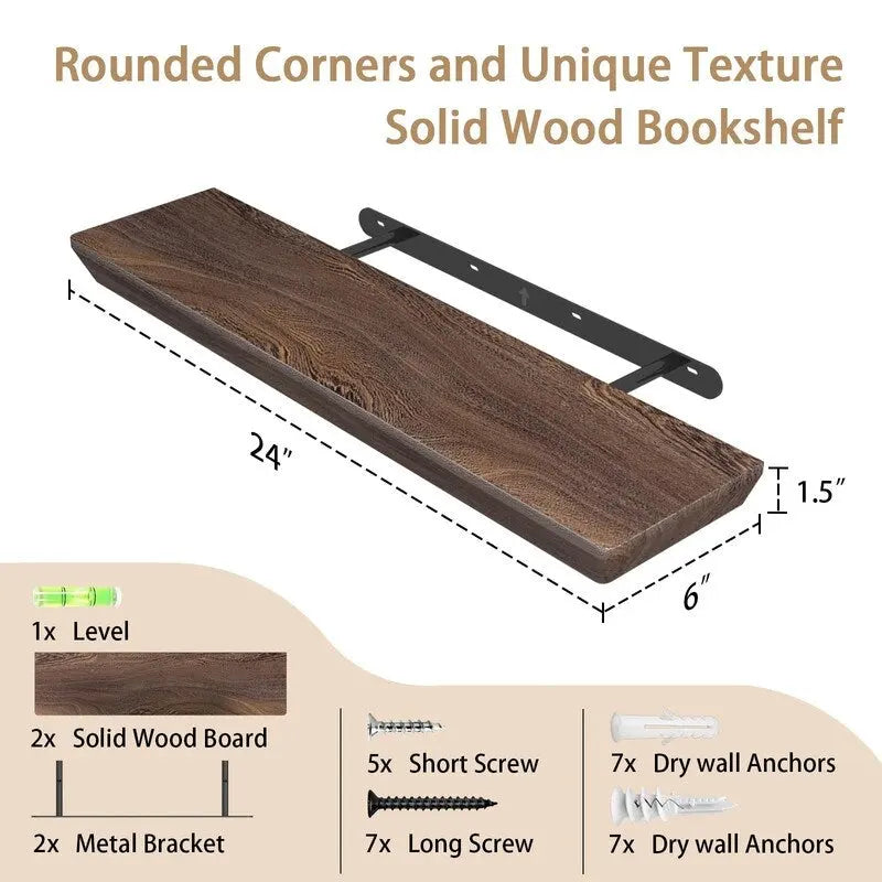24 Inch Floating Shelves Set of 2 6 Inch Deep Wood Wall Shelves for Bathroom Kitchen Living Room Bedroom