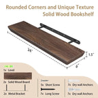 24 Inch Floating Shelves Set of 2 6 Inch Deep Wood Wall Shelves for Bathroom Kitchen Living Room Bedroom