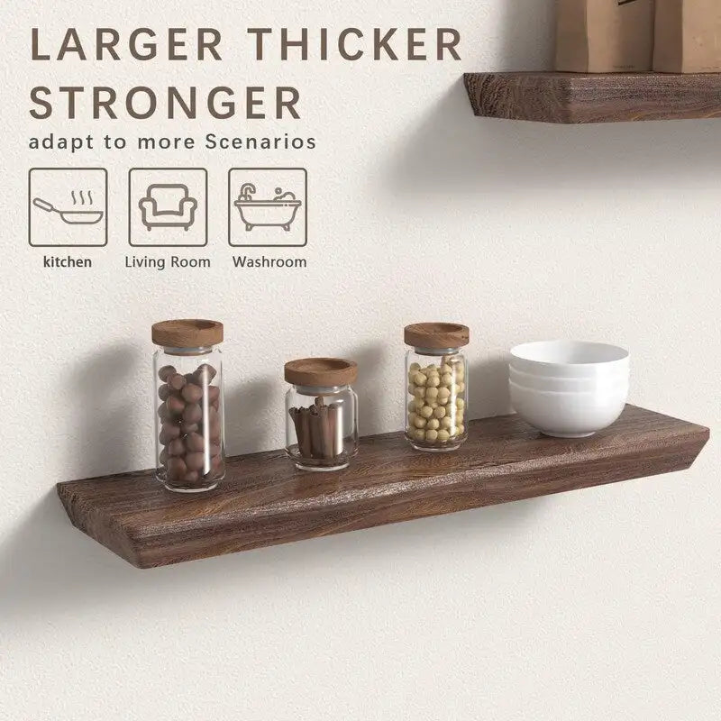 24 Inch Floating Shelves Set of 2 6 Inch Deep Wood Wall Shelves for Bathroom Kitchen Living Room Bedroom