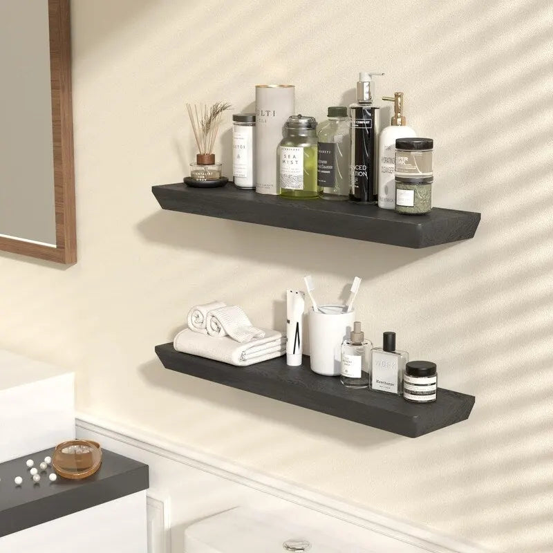 24 Inch Floating Shelves Set of 2 6 Inch Deep Wood Wall Shelves for Bathroom Kitchen Living Room Bedroom