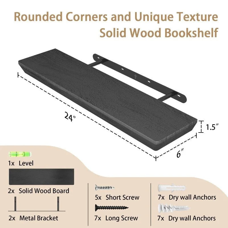 24 Inch Floating Shelves Set of 2 6 Inch Deep Wood Wall Shelves for Bathroom Kitchen Living Room Bedroom