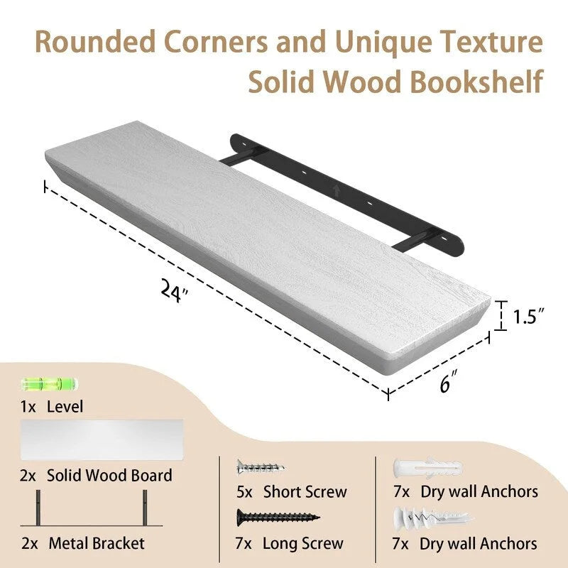 24 Inch Floating Shelves Set of 2 6 Inch Deep Wood Wall Shelves for Bathroom Kitchen Living Room Bedroom