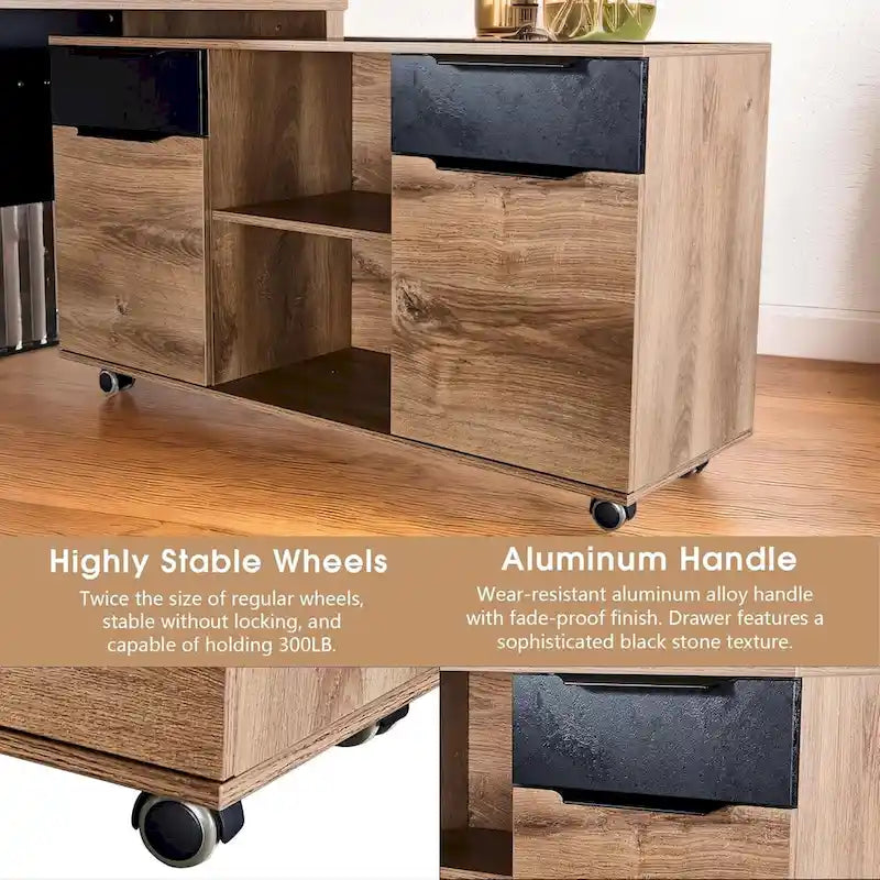 WESOME 47 Large Mobile Lateral Filing Cabinet with Wheels Printer Stand