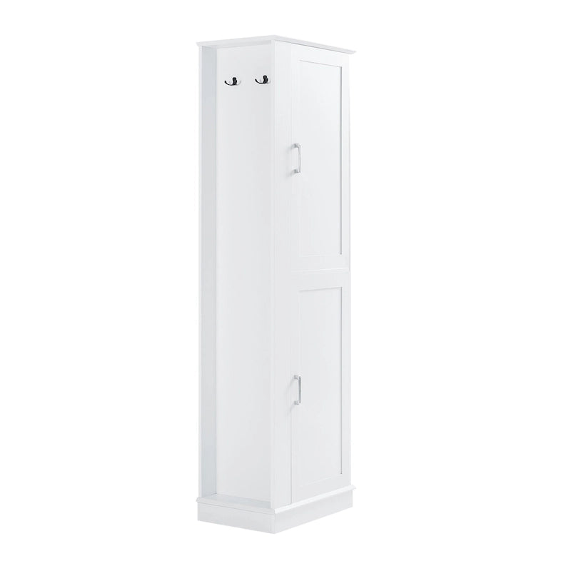 Tall Bathroom Storage Cabinet with Two Towel Hooks Adjustable Shelves and Left or Right-handed Opening Door