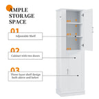 Tall Bathroom Storage Cabinet with Two Towel Hooks Adjustable Shelves and Left or Right-handed Opening Door