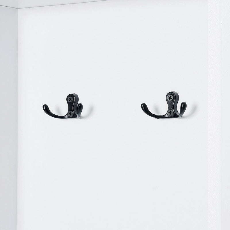 Tall Bathroom Storage Cabinet with Two Towel Hooks Adjustable Shelves and Left or Right-handed Opening Door