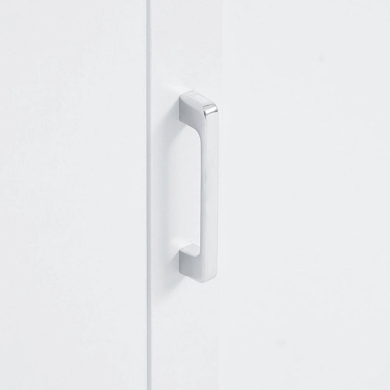 Tall Bathroom Storage Cabinet with Two Towel Hooks Adjustable Shelves and Left or Right-handed Opening Door