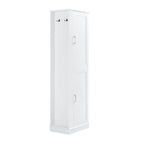 Tall Bathroom Storage Cabinet with Two Towel Hooks Adjustable Shelves and Left or Right-handed Opening Door