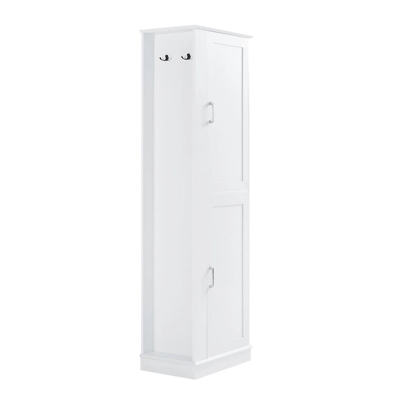 Tall Bathroom Storage Cabinet with Two Towel Hooks Adjustable Shelves and Left or Right-handed Opening Door