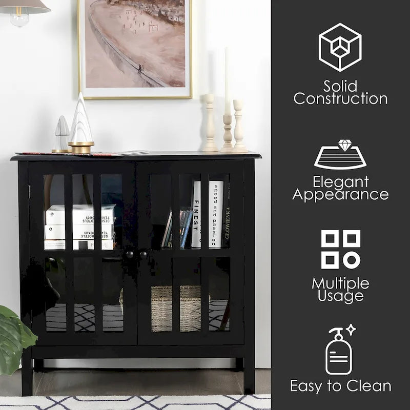 Costway Storage Buffet Cabinet Glass Door Sideboard Console Table