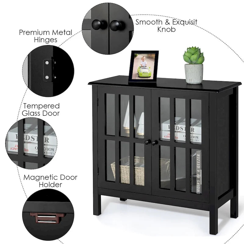 Costway Storage Buffet Cabinet Glass Door Sideboard Console Table