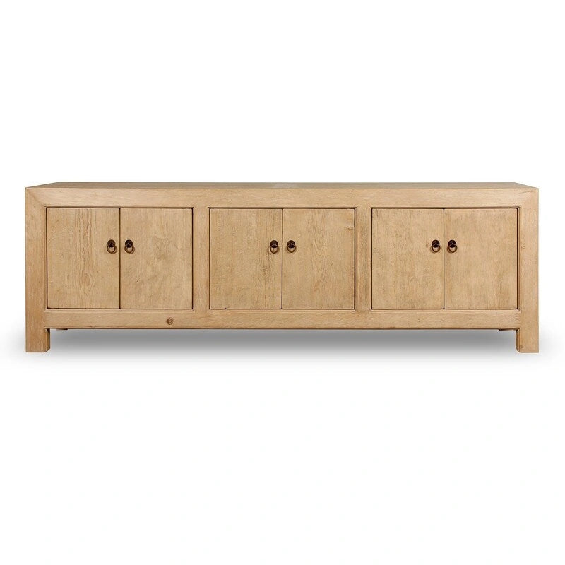 Capri Media Cabinet 6 Doors, Weathered Natural Pinewood 87x16x28H
