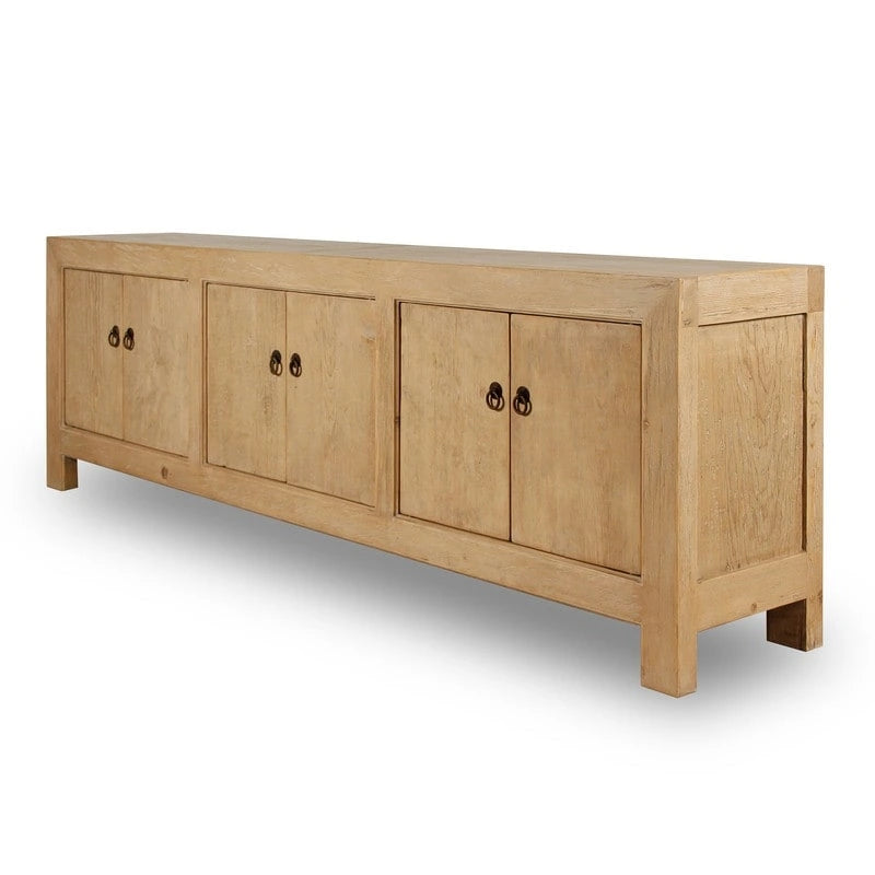 Capri Media Cabinet 6 Doors, Weathered Natural Pinewood 87x16x28H