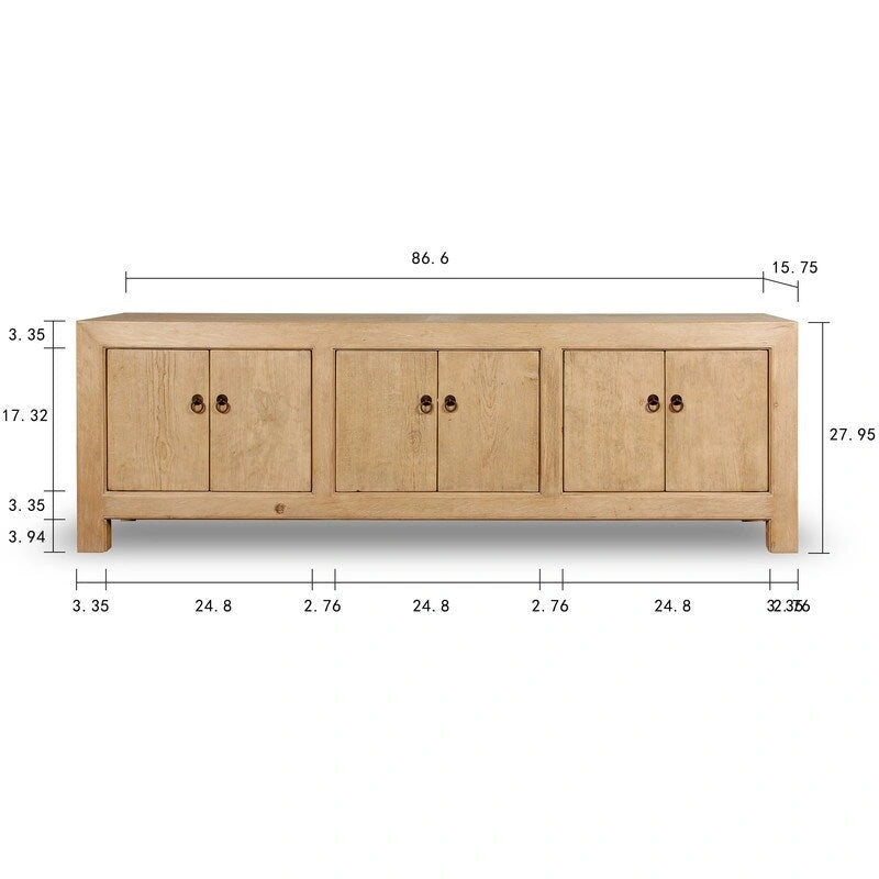 Capri Media Cabinet 6 Doors, Weathered Natural Pinewood 87x16x28H