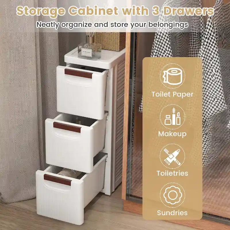 Costway 2 PCS 3-Drawer Narrow Rolling Storage Cabinet with Pull - See Details