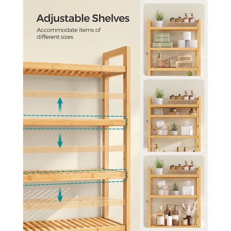 3-Tier Tall Freestanding Wicker Over-the-Toilet Storage Organizer with 3 Hight Adjustable Middle Shelf