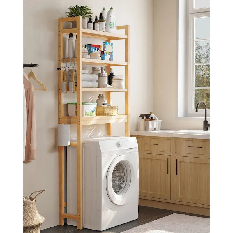 3-Tier Tall Freestanding Wicker Over-the-Toilet Storage Organizer with 3 Hight Adjustable Middle Shelf