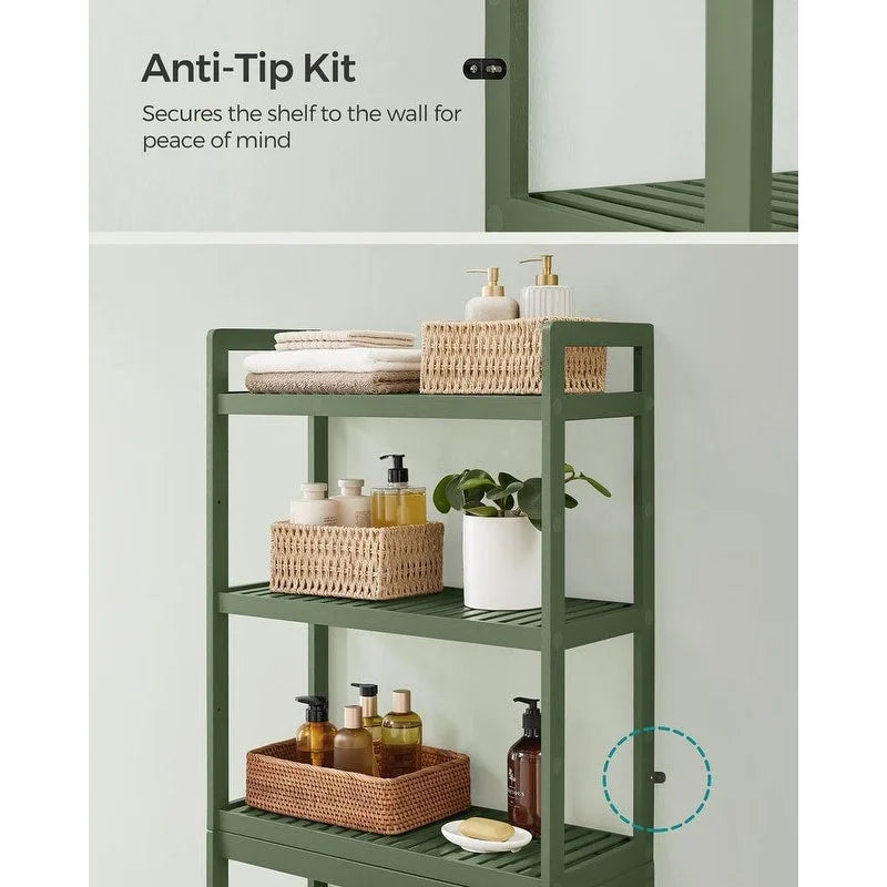 3-Tier Tall Freestanding Wicker Over-the-Toilet Storage Organizer with 3 Hight Adjustable Middle Shelf