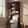 Over The Toilet Storage Cabinet with Adjustable Shelf and Double Doors, Taller Wooden Free Standing Toilet Rack