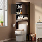 Over The Toilet Storage Cabinet with Adjustable Shelf and Double Doors, Taller Wooden Free Standing Toilet Rack