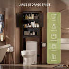 Over The Toilet Storage Cabinet with Adjustable Shelf and Double Doors, Taller Wooden Free Standing Toilet Rack