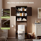 Over The Toilet Storage Cabinet with Adjustable Shelf and Double Doors, Taller Wooden Free Standing Toilet Rack