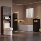 Over The Toilet Storage Cabinet with Adjustable Shelf and Double Doors, Taller Wooden Free Standing Toilet Rack