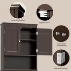 Over The Toilet Storage Cabinet with Adjustable Shelf and Double Doors, Taller Wooden Free Standing Toilet Rack