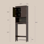 Over The Toilet Storage Cabinet with Adjustable Shelf and Double Doors, Taller Wooden Free Standing Toilet Rack