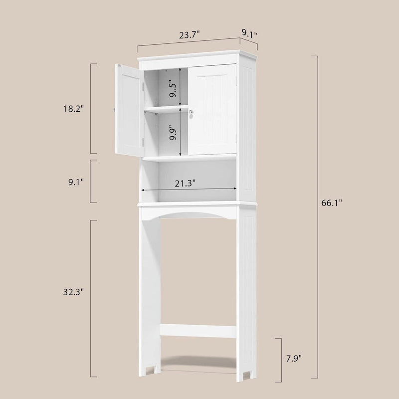 Over The Toilet Storage Cabinet with Adjustable Shelf and Double Doors, Taller Wooden Free Standing Toilet Rack