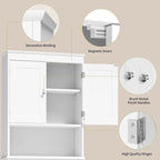 Over The Toilet Storage Cabinet with Adjustable Shelf and Double Doors, Taller Wooden Free Standing Toilet Rack