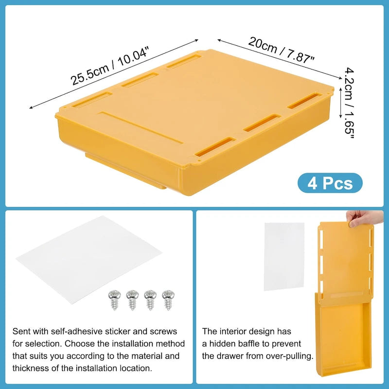 4 Pcs Self-Adhesive Under Desk Drawer for Standing Desk Office, Large - 10.04 x 7.87 x 1.65 inches