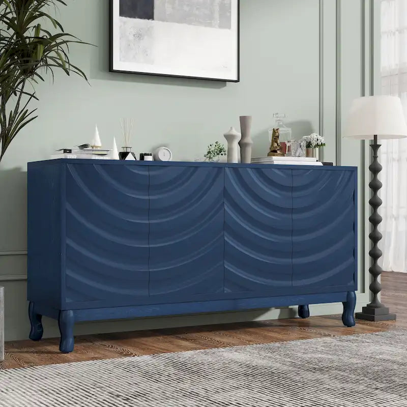 Arched Wavy Pattern Doors Elegant Sideboard with Adjustable Shelves