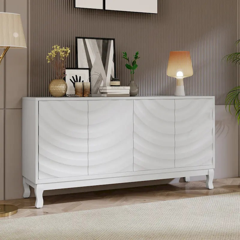 Arched Wavy Pattern Doors Elegant Sideboard with Adjustable Shelves