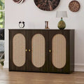Retro 3-Door Sideboard with Artificial Rattan Doors, Metal Handles & Large Storage Space