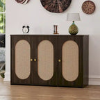 Retro 3-Door Sideboard with Artificial Rattan Doors, Metal Handles & Large Storage Space