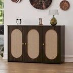 Retro 3-Door Sideboard with Artificial Rattan Doors, Metal Handles & Large Storage Space