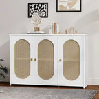 Retro 3-Door Sideboard with Artificial Rattan Doors, Metal Handles & Large Storage Space