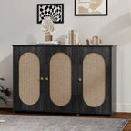 Retro 3-Door Sideboard with Artificial Rattan Doors, Metal Handles & Large Storage Space