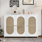 Retro 3-Door Sideboard with Artificial Rattan Doors, Metal Handles & Large Storage Space