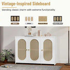 Retro 3-Door Sideboard with Artificial Rattan Doors, Metal Handles & Large Storage Space