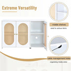 Retro 3-Door Sideboard with Artificial Rattan Doors, Metal Handles & Large Storage Space