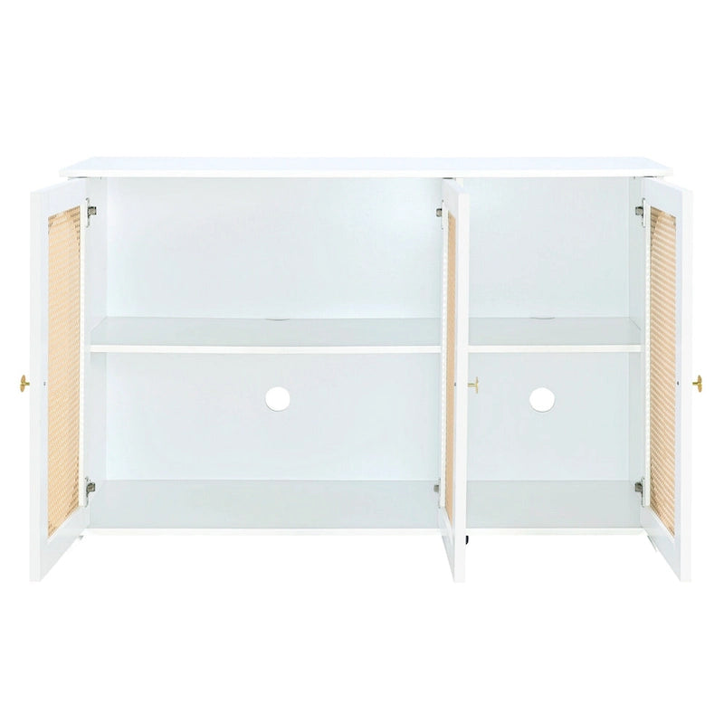 Retro 3-Door Sideboard with Artificial Rattan Doors, Metal Handles & Large Storage Space