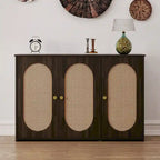 Retro 3-Door Sideboard with Artificial Rattan Doors, Metal Handles & Large Storage Space