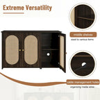 Retro 3-Door Sideboard with Artificial Rattan Doors, Metal Handles & Large Storage Space